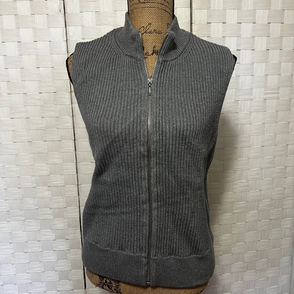 Westbound Gray Cotton Vest Full Zip Sleeveless Knit Sweater Vest Size Large